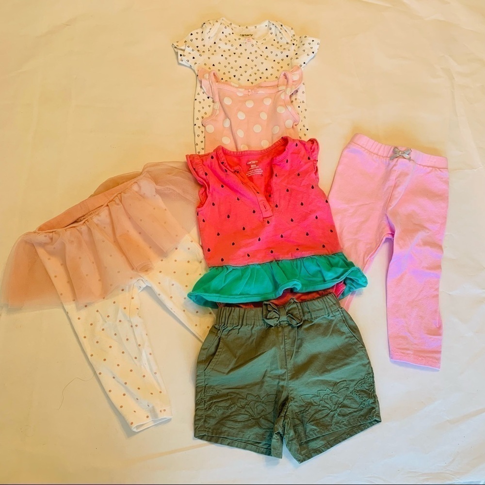 6 piece Baby girl bundle clothes size 9 months bodysuit pants shorts